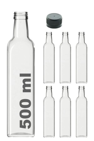 6 Pieces Multi-Purpose Transparent Glass Square Maraska Bottle 500 ml - With Leak Proof Cap MA2190 - Milea