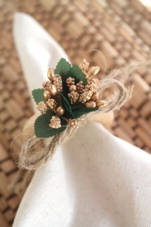 6 Pieces Natural Wooden Napkin Ring with Golden Rose Bud Flowers - Emtory Home