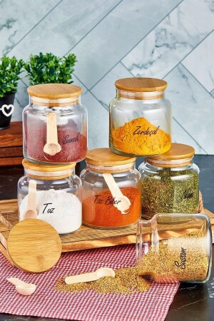 6 Pieces of 500 ml Glass Spice Jar Storage Container with Lid and Label and 6 Spice Spoons FBZ-2002HDGI - FBZhome
