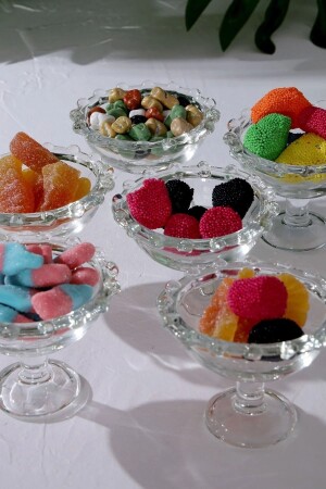 6 Pieces of Footed Beaded Glass Turkish Delight Bowl Sugar Bowl Dragee Coffee Snack Bowl Presentation Bowl - Emir Home Shop