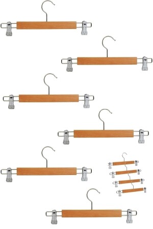 6 Pieces of Wooden Pegs Skirt Clothes Hangers with 6 fabrics - Askıcı