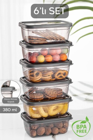 6 Pieces Practical Box - Rectangular Storage Container with Lid - Spice Jar Breakfast Snack Container 6x380 ml - Meleni Home