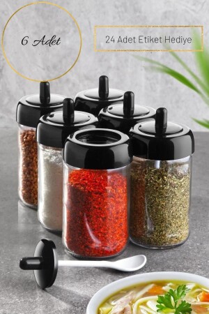 6 Pieces Self Labeled Spice Set Glass Jar Spice Set & 25 Pieces Label Open - 25632581 - çarşıdayız