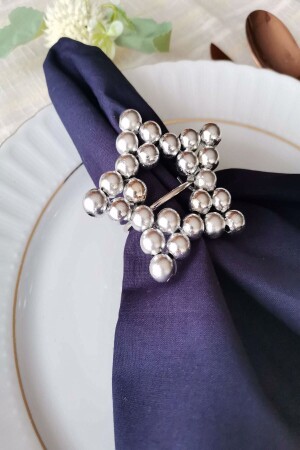 6 Pieces Silver Metal Ring Shiny Wooden Beaded Napkin Ring 2196-2 - Emtory Home