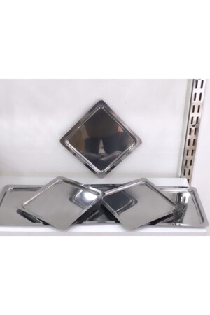 6 Pieces Stainless Steel Square Silver Serving Tray Decorative, Tea, Coffee Presentation Tray MZ000G666 - Mira züccaciye