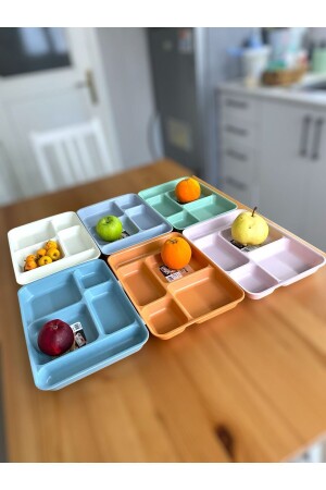 6 Pieces Table Dish 5 Compartments Luxury Plastic Picnic Food Serving Plate - 6 Color Table Dish 21x31x3-3(h) cm - Hollyhome