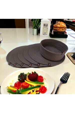 6 Pieces Wicker Plate Basket - Anthracite Color Placemat Bread Dish Set - Nays Home