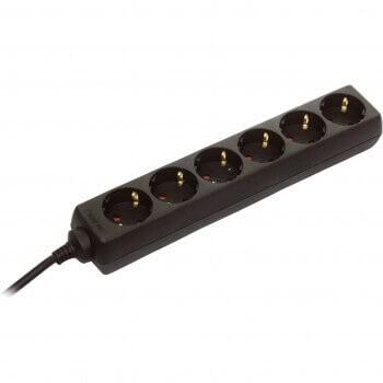 6-socket black extension cord 1.4m., H05VV-F 3G1.5 AS-SCHWABE - AS-Schwabe