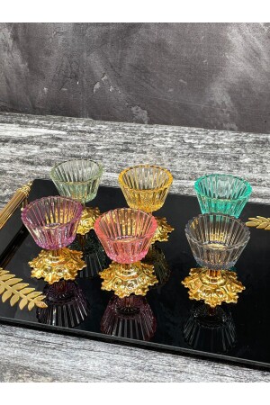 6-teilige Glas-Präsentationsschale mit farbigem Fuß, Mini-Schale für türkische Köstlichkeiten, Kaffee-Beilagenschale, Präsentationsschale mit Gesichtsblättern - YzHome