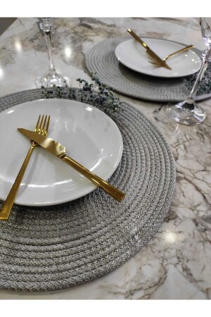 6-teiliges graues Tischset, Läufer, Geschirr, Präsentation, Mitgift-Set, Baumwollstroh, Wohnzimmer, Küche, Tischdecke gorserahsap37 - serahsap37