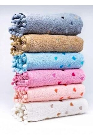6-teiliges Hand- und Gesichtshandtuch-Set 50x90 mit Pompon- und Herz-Stickerei HERZ*50x90* - AYHANHOME