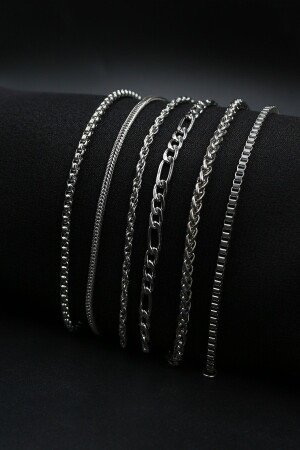 6-teiliges silberfarbenes Herrenarmband-Set mit Kette - Dukkanka