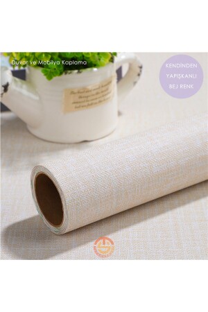 60 cm × 100 cm selbstklebende hellbeige Leinen-Tapete, Küchenschrank-Tischverkleidung - Technosmart