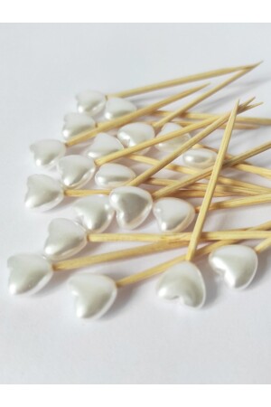 60 Stück dekorative Herz-Perlen-Cocktail-Zahnstocher 6 cm – Herz 10 mm Verlobungsversprechen Herz-Zahnstocher - Tasarı Mağazası