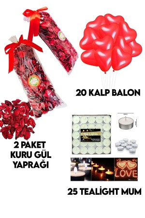 600 Dry Rose Petals, 20 Heart Balloons, 25 White Candles Romantic Gift 14 February Valentine's Day Birthday tye1101210148 - Parti Dolabı