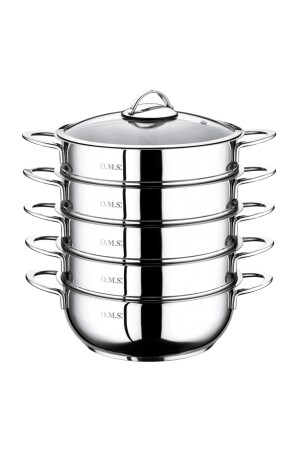 6090-c – 6 Stück Edelstahl, Glasdeckel 28 x 10 cm – 5,80 Liter Dampfgarer, usbekischer Raviolitopf 6090-C-28 - Oms