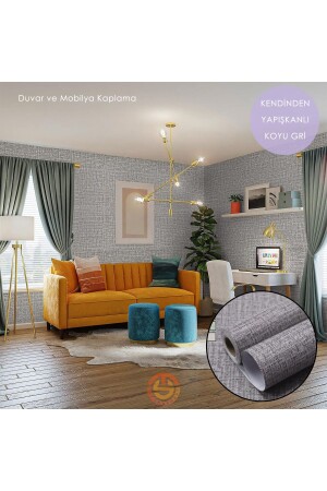 60cm×100cm Kendinden Yapışkanlı Keten Koyu Gri Duvar Kağıdı Mutfak Dolap Masa Kaplama - Technosmart