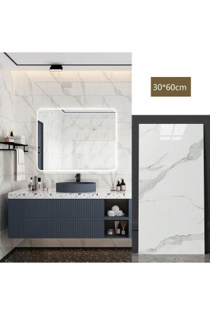 60x30cm Krem Yeşil-gri Damarlı Mermer Desen Yapışkanlı Karavan Prefabrik Banyo Duvar Kaplama Paneli - Renkli Duvarlar
