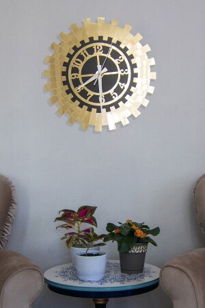 60x60 Cm Gold Decorative Wall Clock Durable 2 Layer Black MDF with Turkish Numbers on it Mirrored Plexi TDESIGN3800000103 - Tuba Design