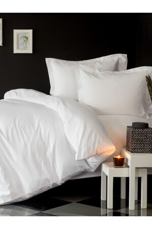 63 Thread Cotton Ranforce Double Duvet Cover Set White M0012589 - Mulberry