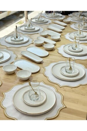 64 Pieces Gold Modern Cream Breakfast Set for 12 Persons - Onedekor