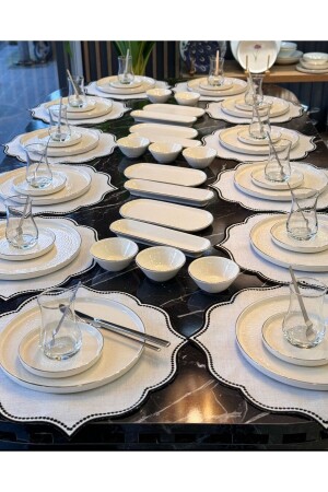 64 Pieces Platinum Modern Cream Breakfast Set for 12 People - Onedekor