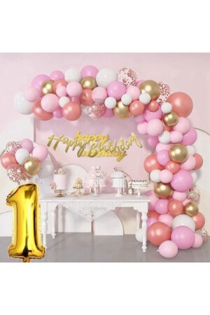65 Adet Adet Balon Lüks Pembe Rose Gold 1 Yaş Balon Seti - Bkmc