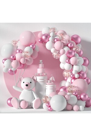 65 Pieces Luxury Macaron Pink - Chrome Pink - White Balloon Chain Birthday Balloon Set - Tatli Günler