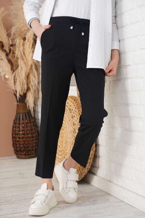 6624 Rope Detailed Elastic Waist Ankle Trousers Black - Benguen