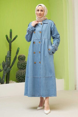 6632-Reglan Kollu Süs Pileli Denim Ceket Mavi - Neways