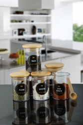 6lı 200 ml Bambu kapaklı kaşıklı ve etiketli baharatlik seti 26021984AST - Karçiçeği Home