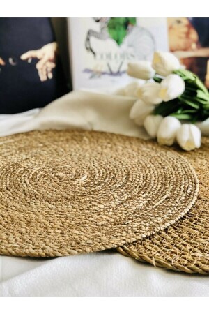 MNZ-6- Piece Wicker Plate خياطة مقعدة لوحة وعاء وعاء وعاء خنزير الخنزير الخنزير الخزينة خدمة عرض مقاومة للنيران - Karçiçeği Home