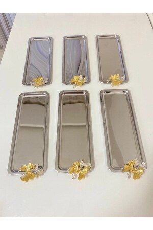 MNZ-6-Piece طازجة فخمة عصا الفولاذ المقاوم للصدأ تطبيق الفراشة، الشاي والقهوة والعلاجات والعرض الصندوق 6 - Aslı Hediyelik