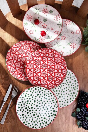 6'lı Özel Tasarım Handmade 21cm Yılbaşı Pasta Tabak Seti - 6 Adet Yeni Yıl Serisi Pasta Tabak Seti - Kitchen Life