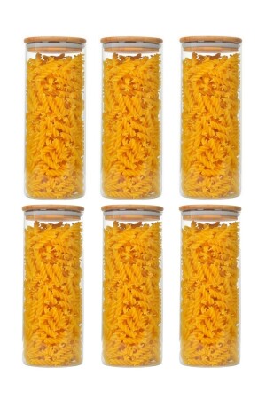 6'lı Set 1300 ml Bambu Kapaklı Kavanoz Baharatlık Vakumlu Borosilikat Cam Krdln karçiçeği krd 1300ml - KRD Home