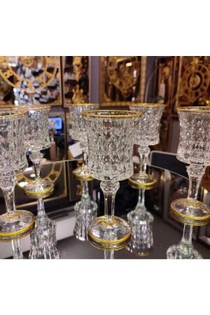 6lı Yaldızlı Kristal Ayaklı Su Bardağı Kahve Yanı Su Bardak 6'lı Yaldızlı Kristal - EVRA