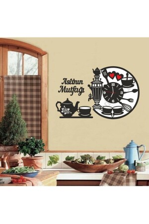 6mm (65x40) Samovar And Teapot Kitchen Clock Black White - Pey Aksesuar