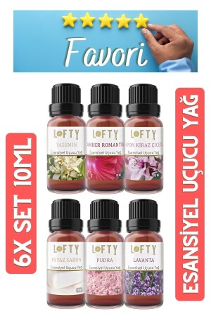 6x Favori Seti Esansiyel Uçucu Yağ- Buhurdanlık Yağı- Difüzör Esansı- Oda Kokusu 10ml - Lofty