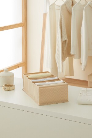 7 Compartments Beige Herringbone Cabinet Drawer Inner Accordion Type Folding Laundry Organizer - Ocean Home Textile