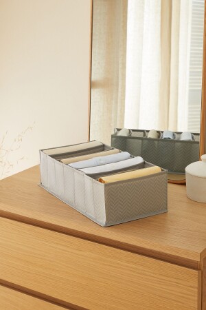 7 Compartments Gray Herringbone Cabinet Drawer Inside Accordion Type Folding Laundry Organizer - Ocean Home Textile