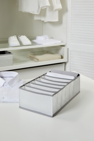 7 Compartments Gray Striped Cabinet Drawer Accordion Type Folding Laundry Organizer - Ocean Home Textile