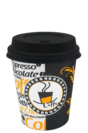 7 Oz Black Paper Cup with Lid Vending Machine Tea Paper Cup 180 ml - 100 Pieces AT07OZ - Aygün Cup