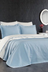 7 Parça Pike Yatak Örtülü Mimoza Çift Kişilik Mavi Nevresim Takımı STCKHMNEV1MİM - Minelya Home Collection