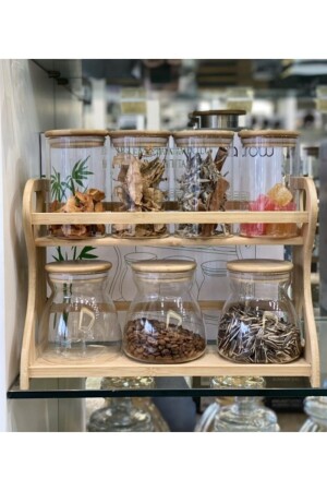 7-Piece Bamboo Glass Spice Rack with Stand - Arow