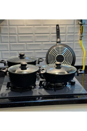 7 Piece Chef Black Granite Pots and Pans Set Elite22 - ELİTİZ