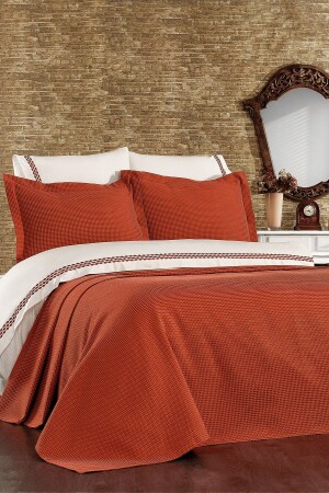 7 Piece Cotton and Pique Bedspread Begonia Double Embroidered Tile Duvet Cover Set STCKHMNEV1BEG - Minelya Home Collection