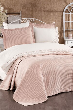 7 Piece Cotton Pique Covered and Ruffled Dulce Double Duvet Cover Set Powder (WITH SURPRISE GIFT) LVNHMNEV1FLY - Luvana Home