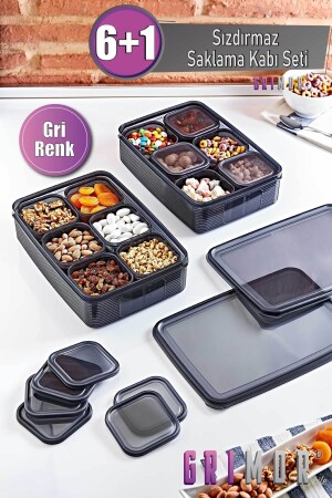 7 Piece Leak Proof Airtight Storage Container Set - Breakfast Picnic Set Gray Color GM00297 - GRİMOR Life