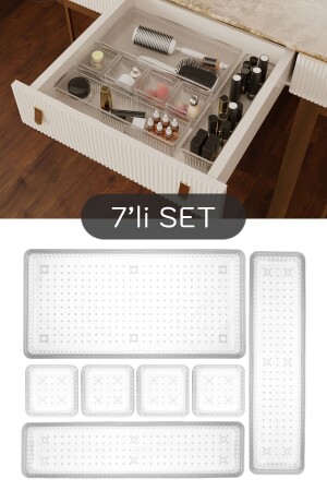 7-Piece Modular Drawer Organizer - Bathroom Makeup and Jewelry Organizer - Office Desktop Organizer - Meleni Home