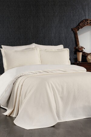 7 Piece Pique Bedspread Mimosa Double Ecru Duvet Cover Set STCKHMNEV1MİM - Minelya Home Collection